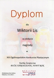 Dyplom - XIII Oglnopolski Konkurs Plastyczny pt. Kartka witeczna - Boe Narodznie, Nowy Rok